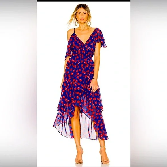 Misa Los Angeles Blue and Red Printed Dress Size XS - Picture 1 of 7